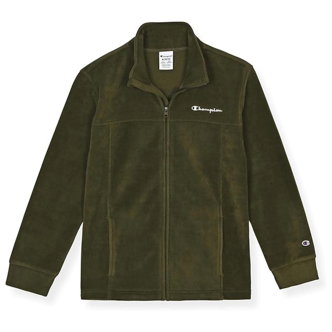 Champion Jaqueta masculina de lã polar com zíper, com bolsos, verde-oliva