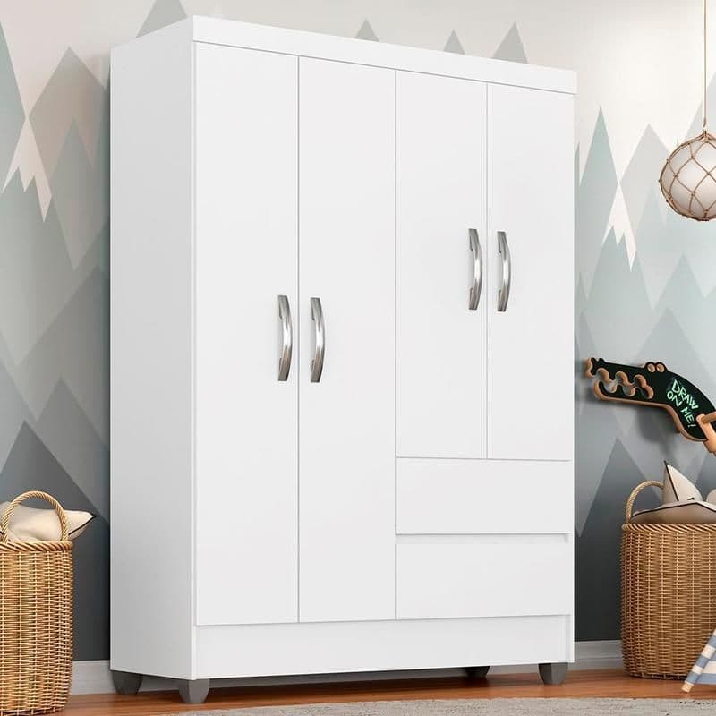 Guarda Roupa Solteiro Bruna 4 Portas Branco FF